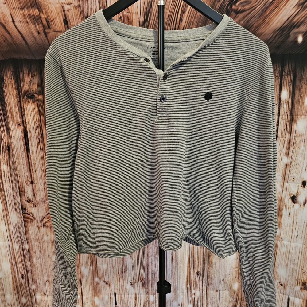 Lucky Brand Gray Striped Henley Top